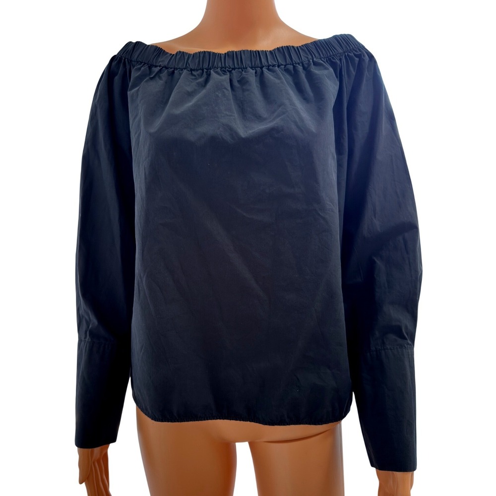 Zara Woman Black Off The Shoulder Poplin Blouse Long Sleeve Size S